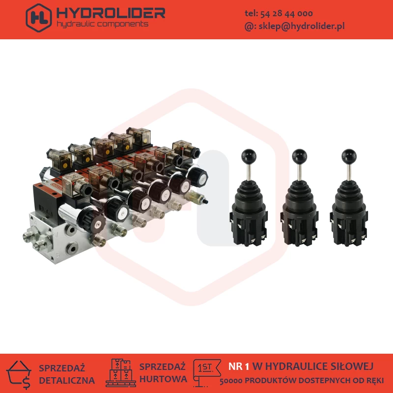 Rozdzielacz hydrauliczny 5 sekcyjny 60 l/min CETOP 03 NG6 12V + 3x joystick fi 30mm 2xON-OFF-2xON